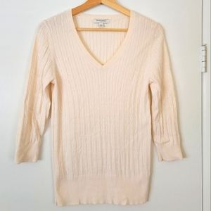Banana Republic Cream Three-quarter sleeve V-neck sweater